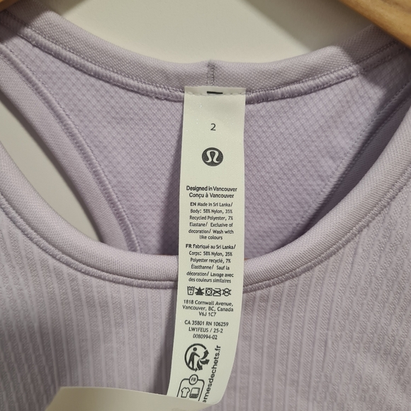 Lululemon Lilac Ribbed Tank - Picture 4 of 5